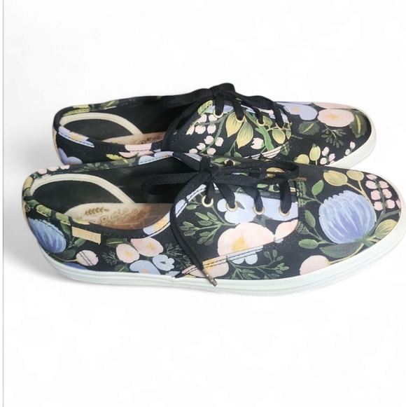 KEDS X RIFLE PAPER Company Botanical Champion Sneakers Women Size 7 Black Floral - Picture 2 of 9